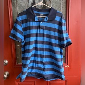 L.L. Bean mens Bright Blue and Navy Striped Polo